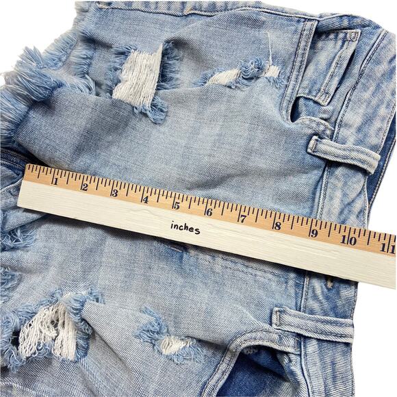 Cello Blue Stretch Distressed Cut-Off Shorts Size 7 - Picture 4 of 7
